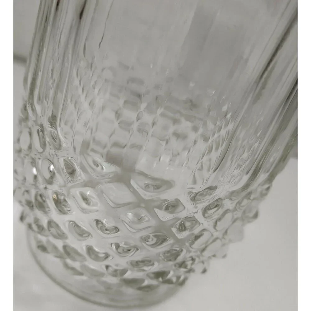 Vintage Clear Hoosier Glass Round Shaped Mid Century Diamond Decorative Vases